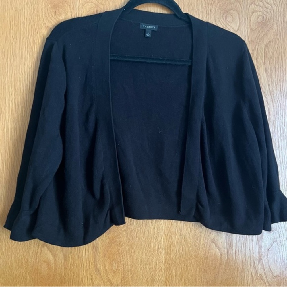 Talbots size large black 3/4 sleeve open front coverup